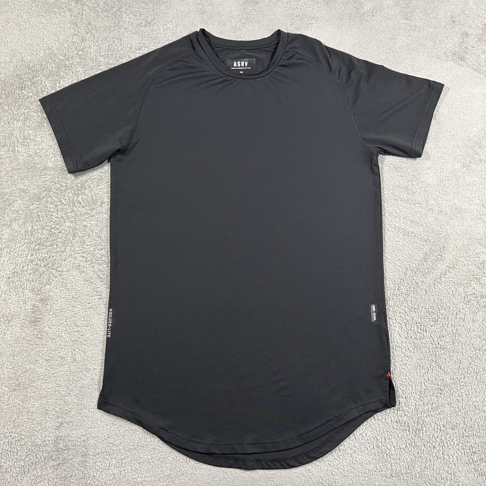 ASRV Silver Lite Shirt Mens Medium Black Performance Athletic Gym Workout